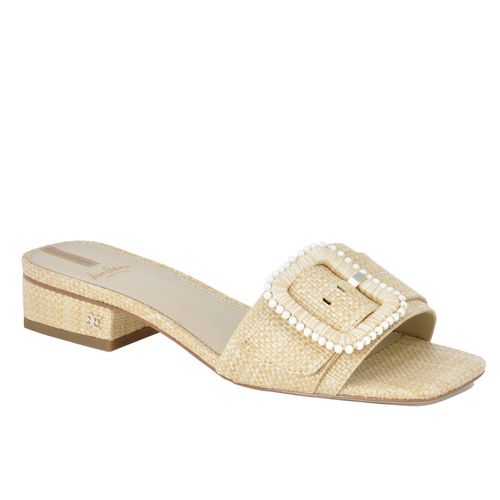 Deacon-Bead Raffia Pearl Buckle Slide
